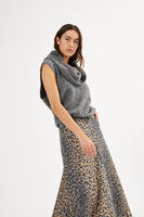 Rabens Saloner natja leopard print button skirt